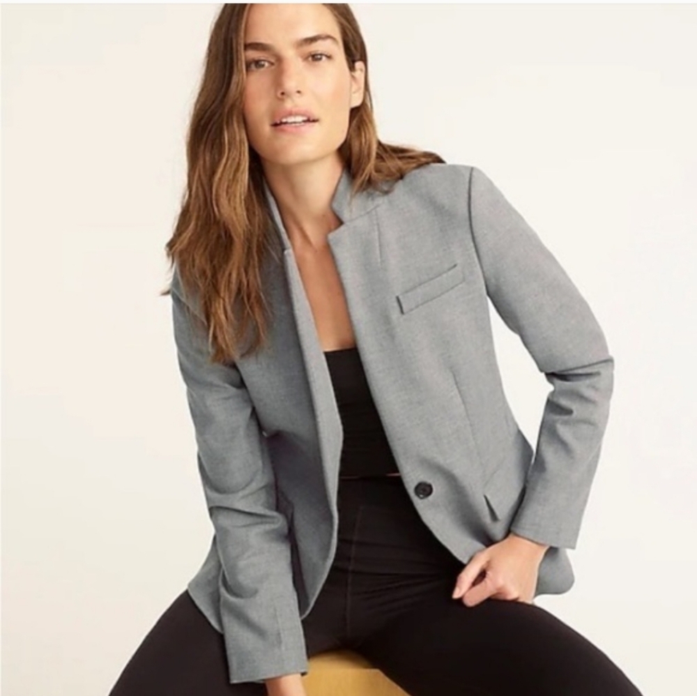 J. Crew Gray Women's Single-Button Collarless Blazer